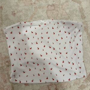Rue21 White Cherry Print Ribbed Tube Top